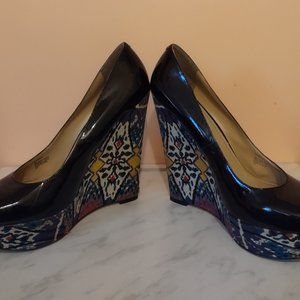 Steve Madden P Garden Patent Leather, Colorful Platform Wedges Size 11